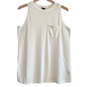 🌈 6/$60, Torrid Linen Blend Tank Top, Front Pocket, White, Size 1X